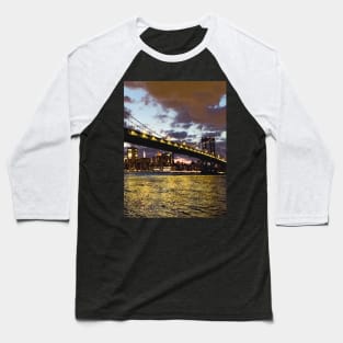 Manhattan Bridge Night Manhattan Skyline Brooklyn NYC Baseball T-Shirt